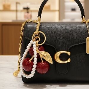 Red Cherry Heart Keychain with Pearls